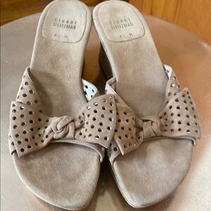 Stuart Weitzman Tan Mules with Decorative Bow